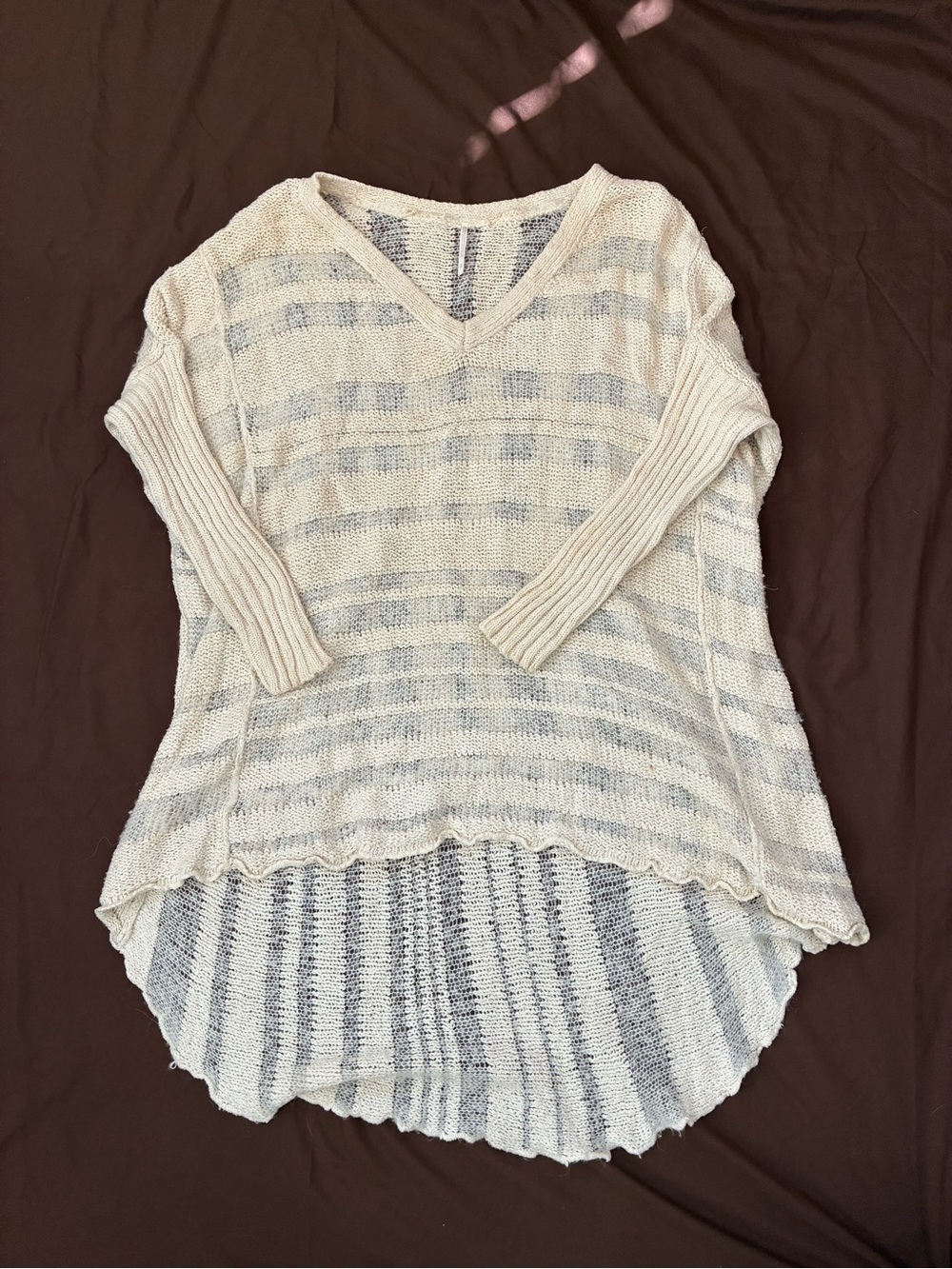 Free People Ivory Sheer Knit High Low V Neck Sweater Tunic XS